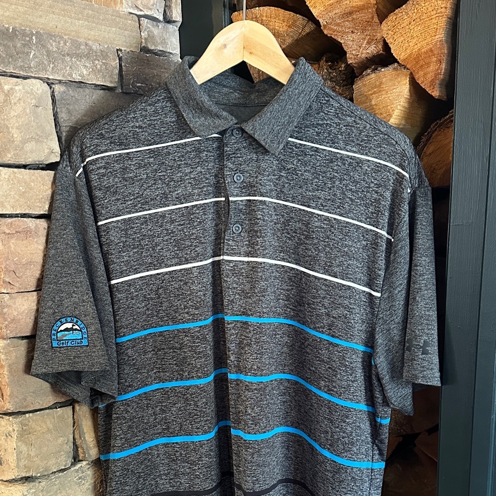 Men's Under Armour Gray and Blue Striped Polo Shirt